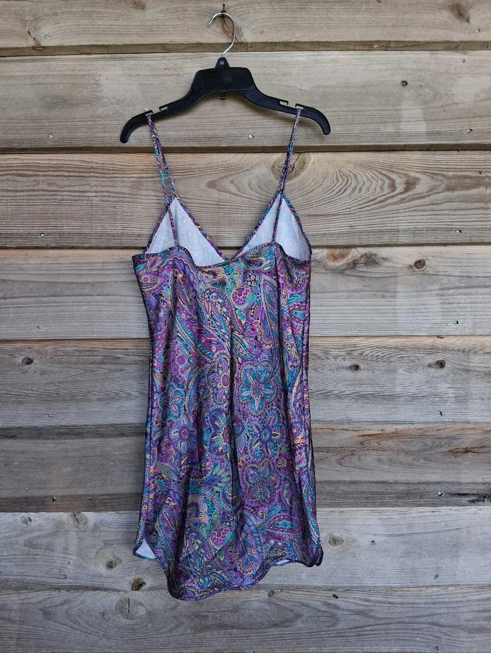 Vintage 90s Featherbed Paisley Satin Slip Dress Chemise - Picture 2 of 4